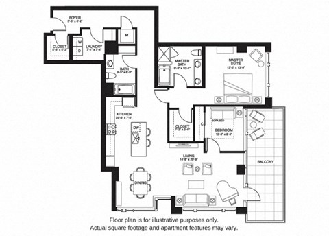 Floor plan for 2 beds, 2 baths, 1550 sqft